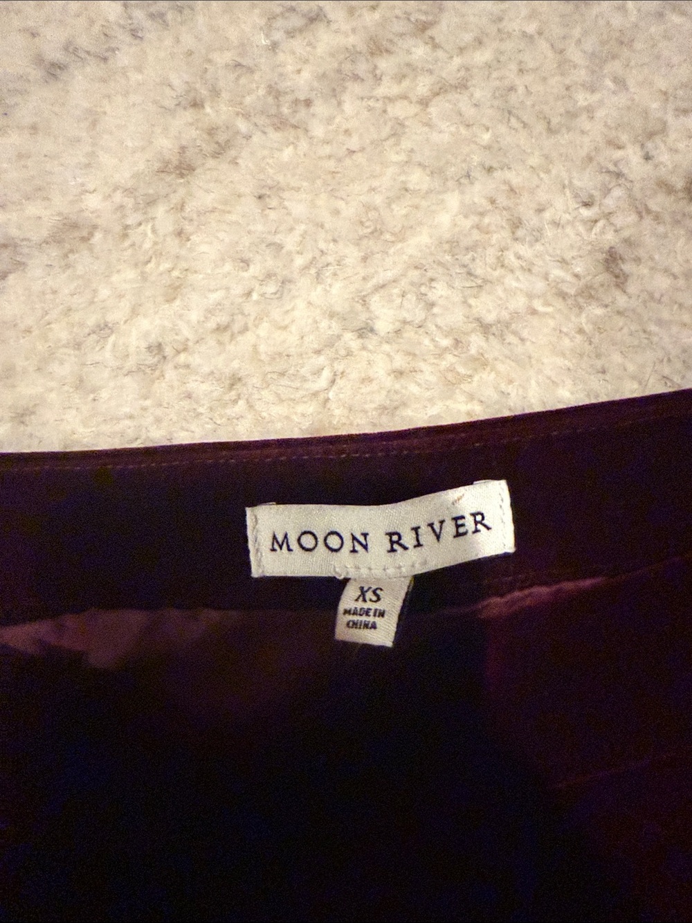 Moon River Burgundy Velvet Mini Skirt with Front Pockets - Picture 2 of 2